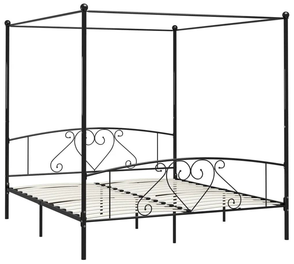 Cadru de pat cu baldachin, negru, 200 x 200 cm, metal Negru, 200 x 200 cm