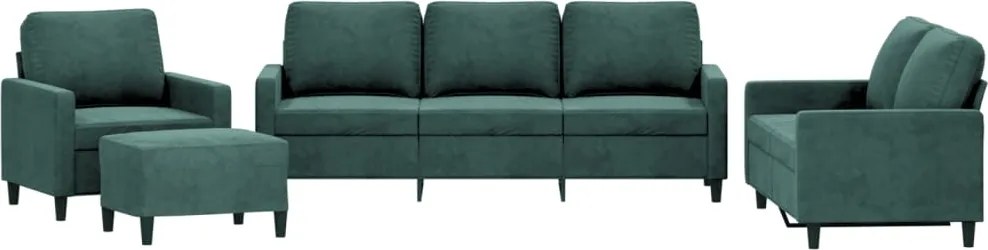 vidaXL Set de canapele cu perne, 4 piese, verde închis, catifea