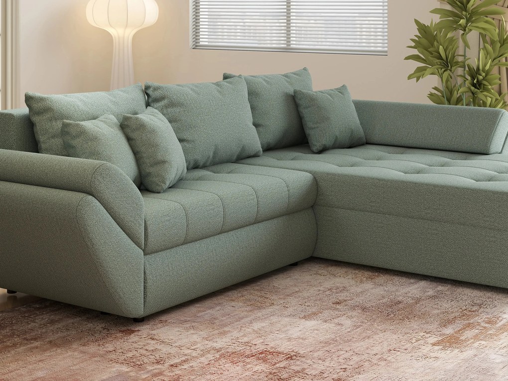 Colțar extensibil dumonde cu ladă de depozitare si sezut confortabil din spuma high-density, Loana Enjoy Mint II 270x185 cm