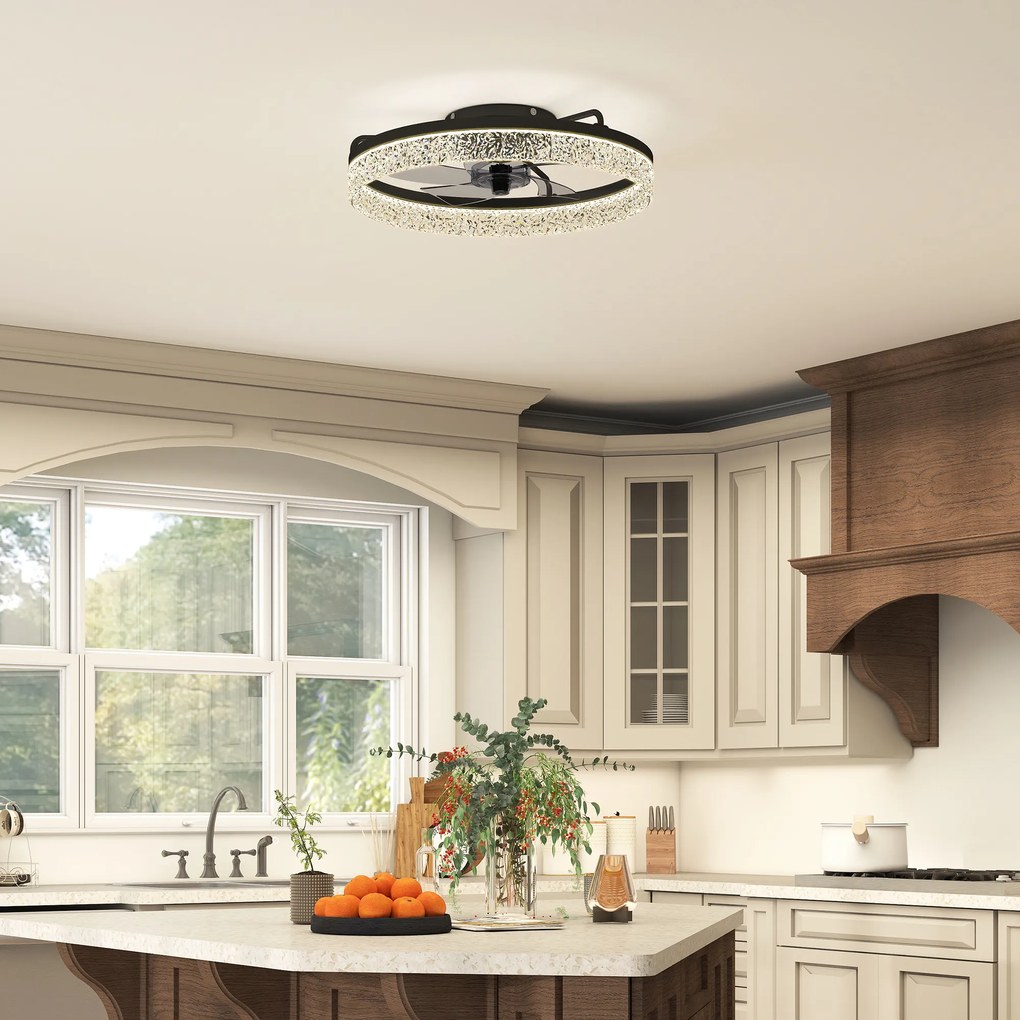 HOMCOM Ventilator de tavan cu lumină, ventilator LED de tavan dimabil cu telecomandă pentru dormitor și living, Negru | Aosom Romania