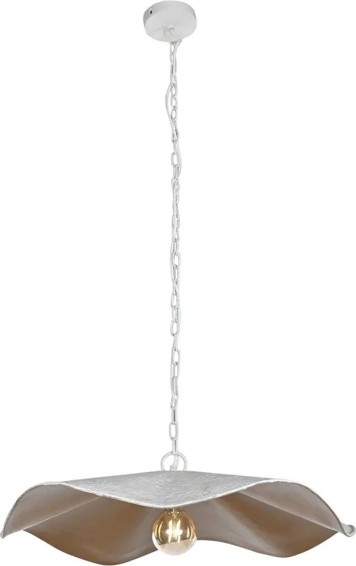 Lustră suspendată din metal, alb și auriu, finisaj patinat, 16 x 77 cm, „Provins”