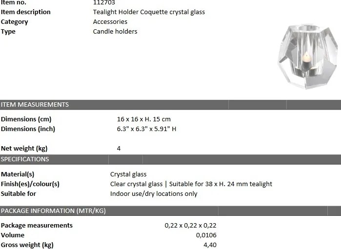 Suport lumanare design LUX Coquette 112703 HZ