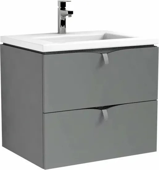 Set dulap baza suspendat gri cu 2 sertare Oristo Siena si lavoar din compozit Amelia 60 cm