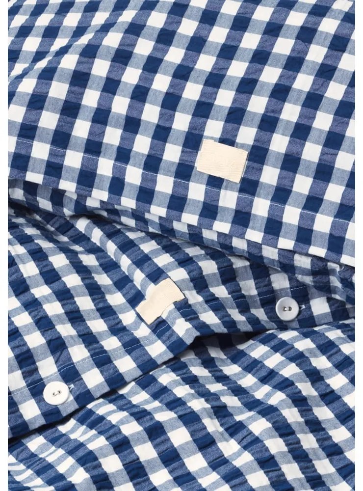 Lenjerie de pat albă/albastru-închis din țesătură crep pentru pat de o persoană 140x200 cm Bæk&amp;Bølge – JUNA