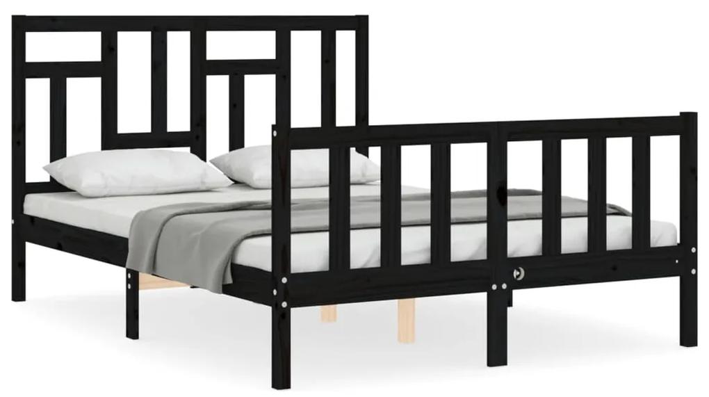 3193115 vidaXL Cadru de pat cu tăblie dublu mic, negru, lemn masiv