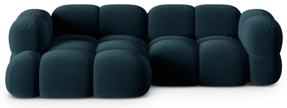 Colțar albastru închis cu tapițerie din catifea (cu colț pe partea stângă/cu șezlong) Loretto – Cosmopolitan Design