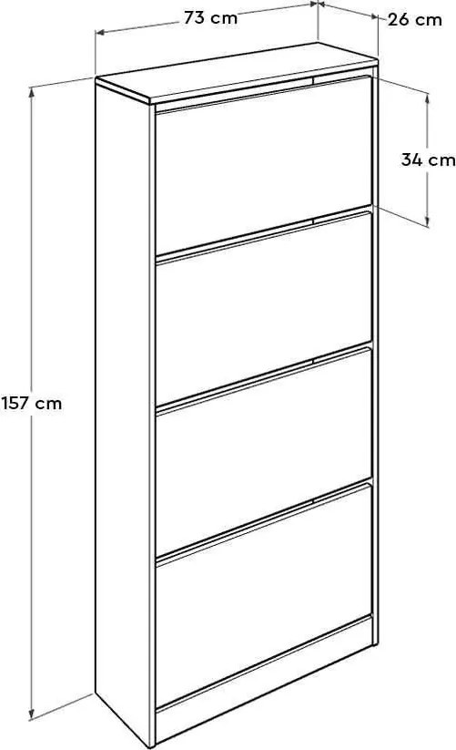 Dulap Pantofi Inalt Adore XL – Pantofar cu Adancime Slim (26 cm) pentru Hol, 4 Compartimente Rabatabile, Capacitate 24 Perechi