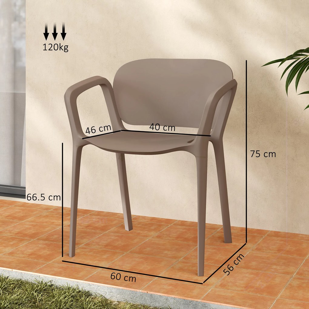 Outsunny Set 4 Scaune de Grădină Stivuibile cu Brațe, Rezistente la Raze UV și Impermeabile, 60x56x75 cm, Gri | Aosom Romania