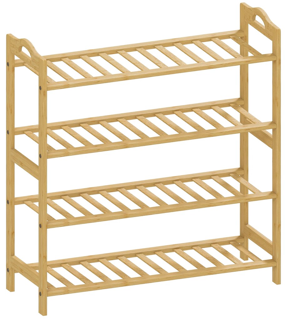 HOMCOM Etajeră pentru pantofi din bambus cu 4 nivele, suport pentru 12 perechi, 67,5 x 24,7 x 72 cm, efect lemn natural | Aosom Romania
