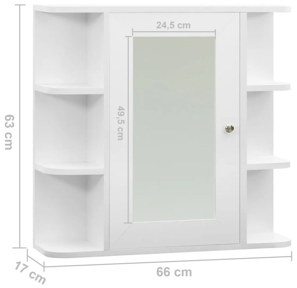 Dulap de baie cu oglinda, alb, 66x17x63 cm, MDF Alb