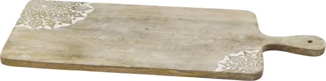 Platou de servire din lemn masiv de mango natur, cu gravuri artizanale, 2x58x25 cm, „Tours"
