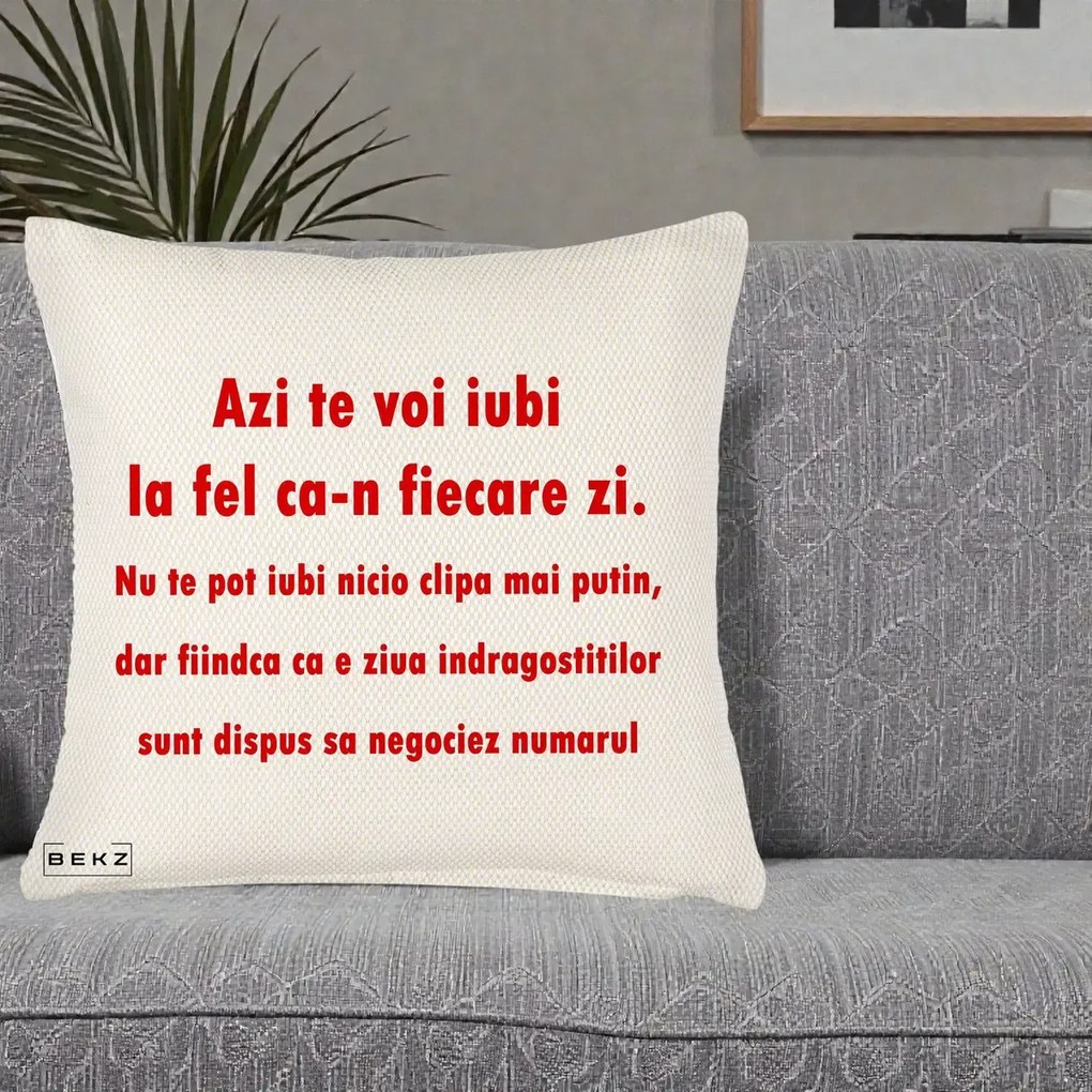 Cadou pentru Iubita - Perna Personalizata Azi Te Voi Iubi, 40x40 cm, Crem Reliefat, Husa Detasabila, Perna Inclusa, BEKZ®