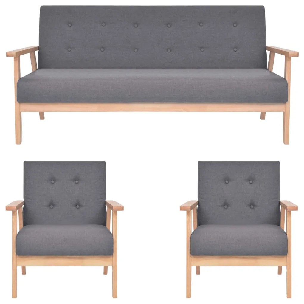 vidaXL Set de canapele, 3 piese, gri închis, material textil