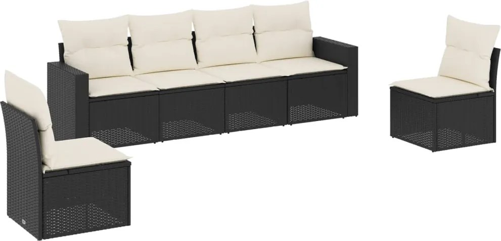 vidaXL Set mobilier de grădină cu perne, 6 piese, negru, poliratan