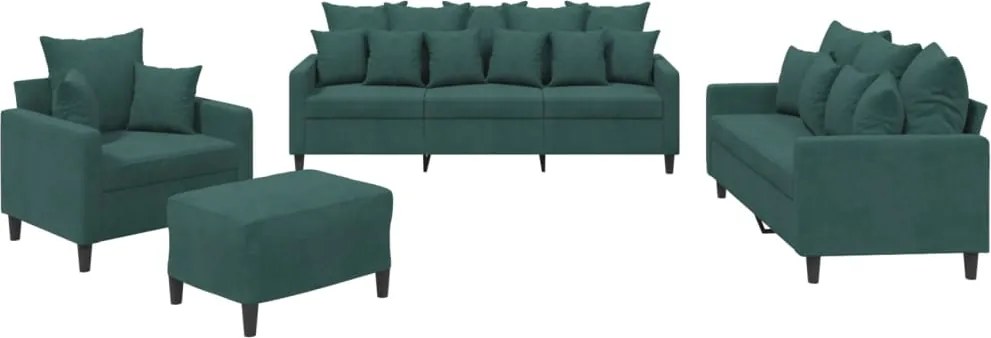 vidaXL Set de canapele cu perne, 4 piese, verde închis, catifea