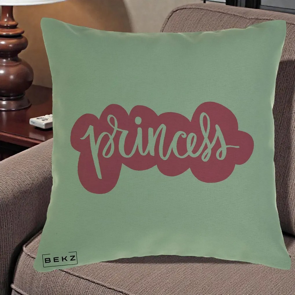 Perna Decorativa Princess Text Roz, 40x40 cm, Verde, Husa Detasabila, Perna Inclusa, BEKZ®