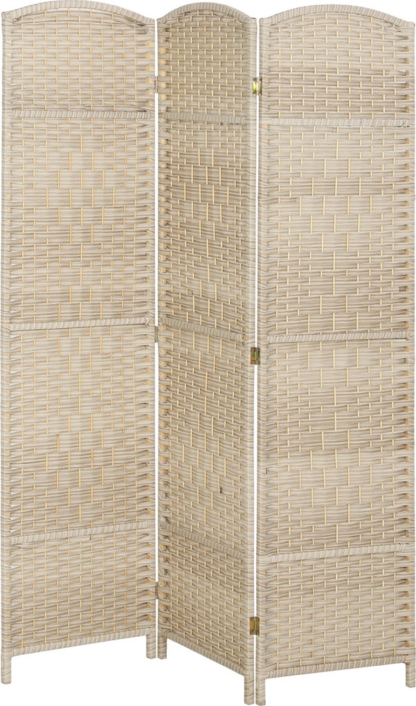 HOMCOM Paravan Interior cu 3 Panouri Pliabil, 135x180 cm, Separatoare Împletit din PP și Lemn de Pin, Stejar | Aosom Romania