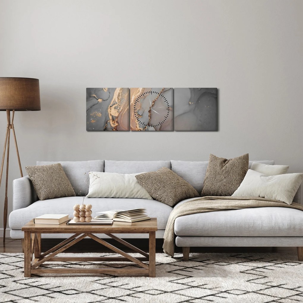 Tablou - Marmură gri-auriu (cu ceas) (90x30 cm)