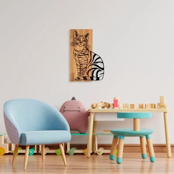 Decorațiune de perete 38x58 cm lemn/metal pisică