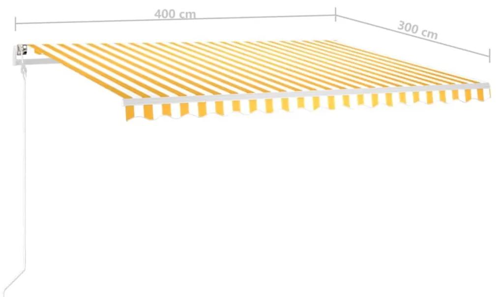 Copertina retractabila manual, cu stalpi, galben si alb, 4x3 m Galben si alb, 4 x 3 m