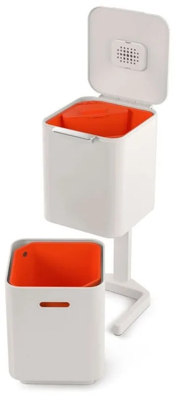 Cos de gunoi 3in1 pentru reciclare si organic Joseph Joseph Totem Compact 30064, 2x20 L, Recipient pentru deseuri 3 L, Design vertical, Filtre carbune activ, Bej