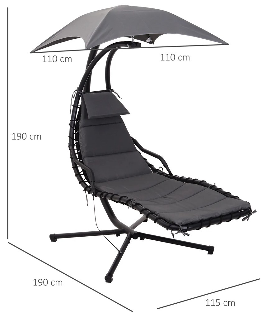 Outsunny Sezlong Suspendat Relax Chaise Longue de Lux cu Acoperis, Gri 190L×115L×190Hcm | Aosom Romania