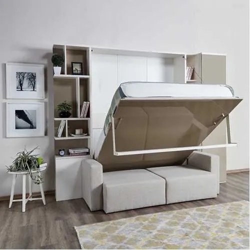 Set pat rabatabil dublu cu canapea, biblioteca Royal (50 cm), biblioteca Royal cross(24 cm) si dulap Royal (50 cm) - ROYAL COMBI (150X200)