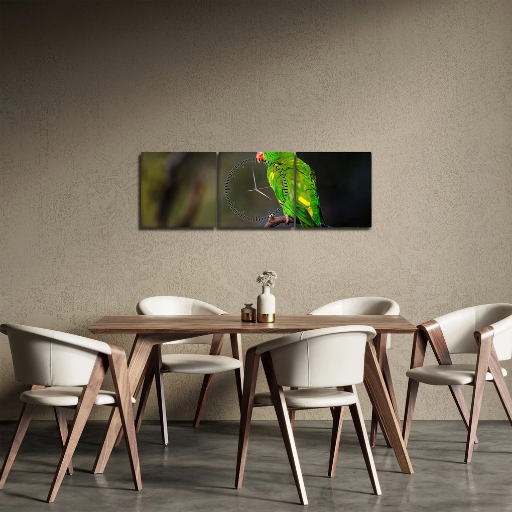 Tablou cu papagal pe greangă (cu ceas) (90x30 cm)