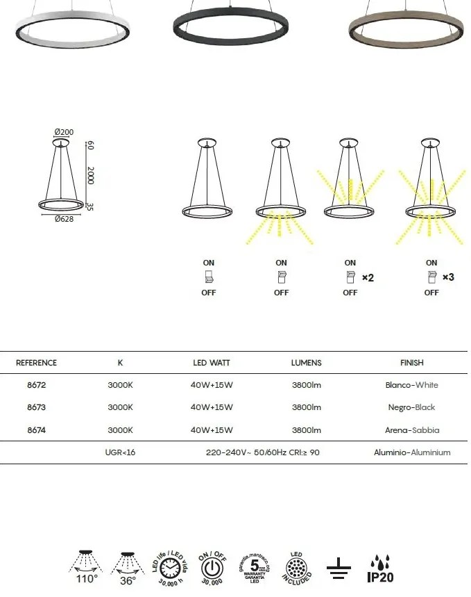 Lustra LED design circular, Diametru 62,8cm, RIUMAR arena, MA-8674