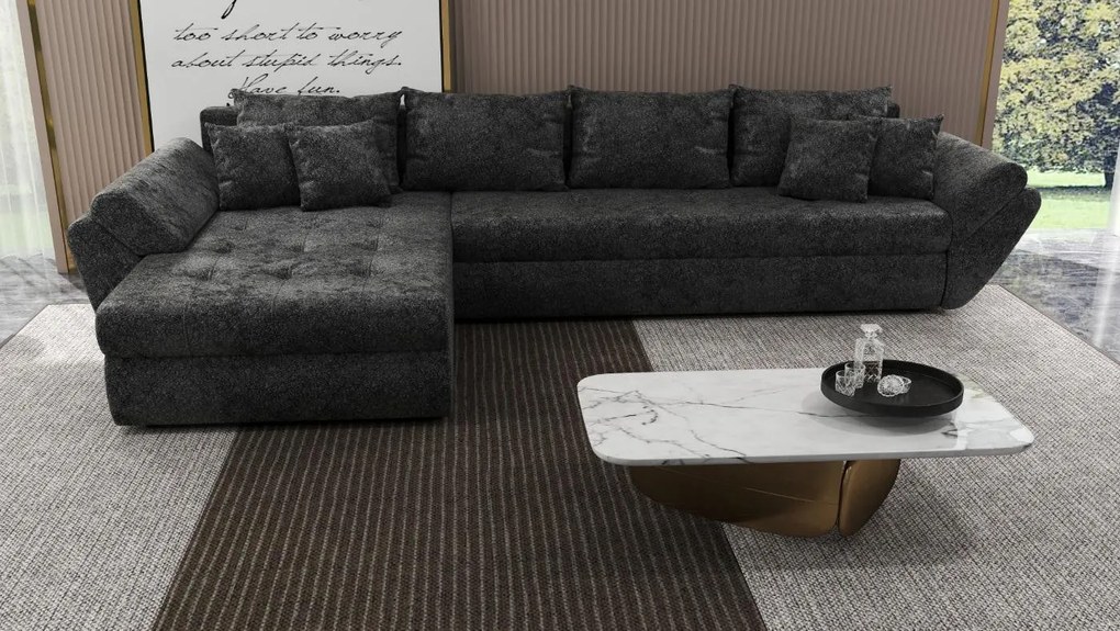 Colțar extensibil dumonde cu ladă de depozitare si sezut confortabil din spuma high-density, Loana XL Euphoria Negru 335x185 cm