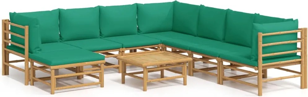 vidaXL Set mobilier de grădină cu perne verzi, 9 piese, bambus