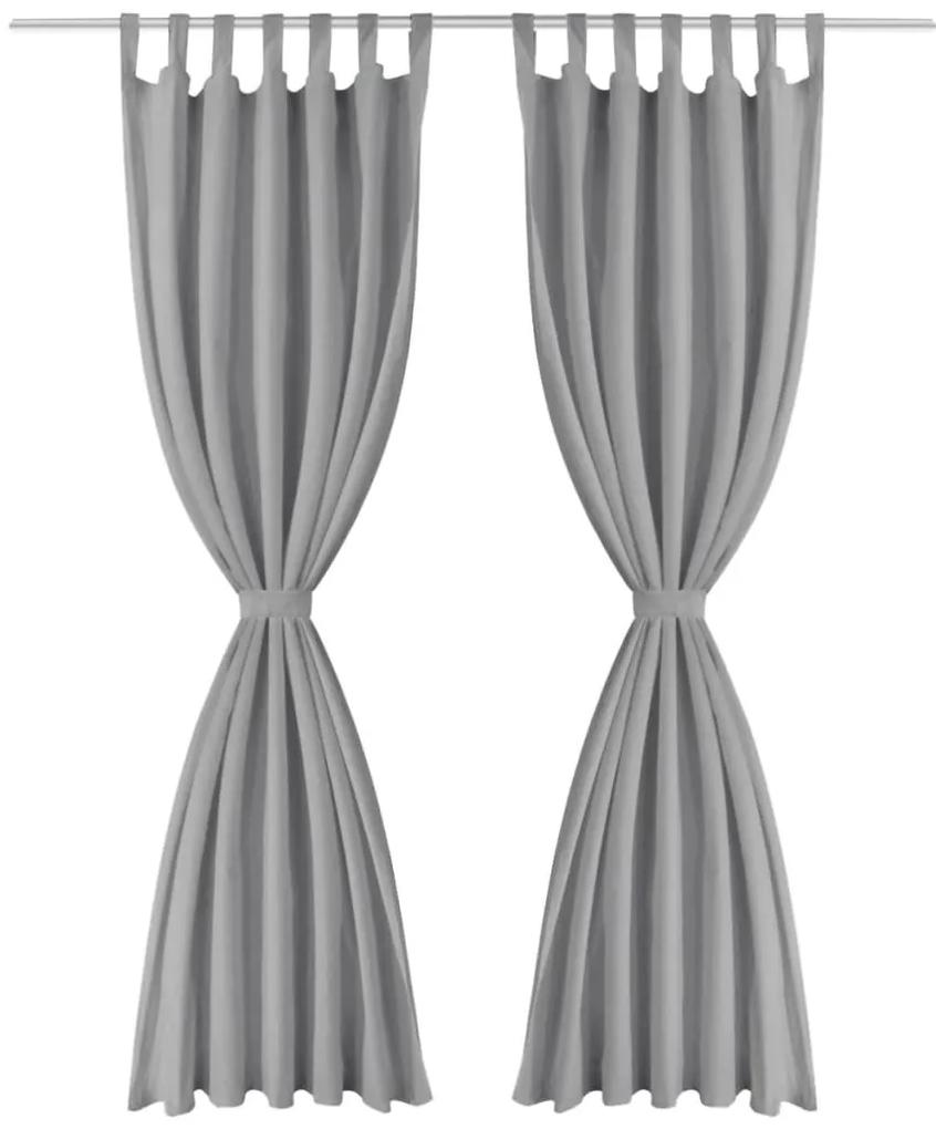 Draperii micro-satin cu bride, 2 buc, 140 x 225 cm, gri 2, Gri, 225 cm