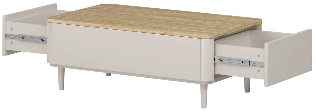 Masă de cafea Amilio 100 cm cu sertare - cașmir / stejar uleiat