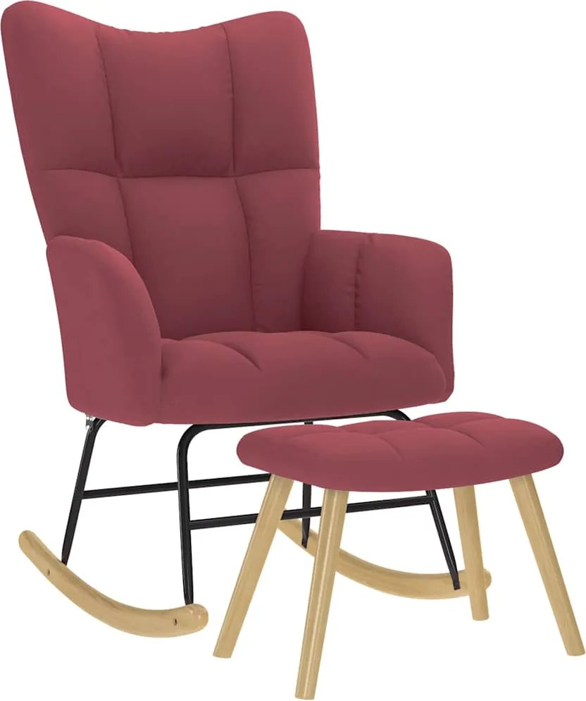 vidaXL Scaun balansoar cu taburet, roșu vin, material textil