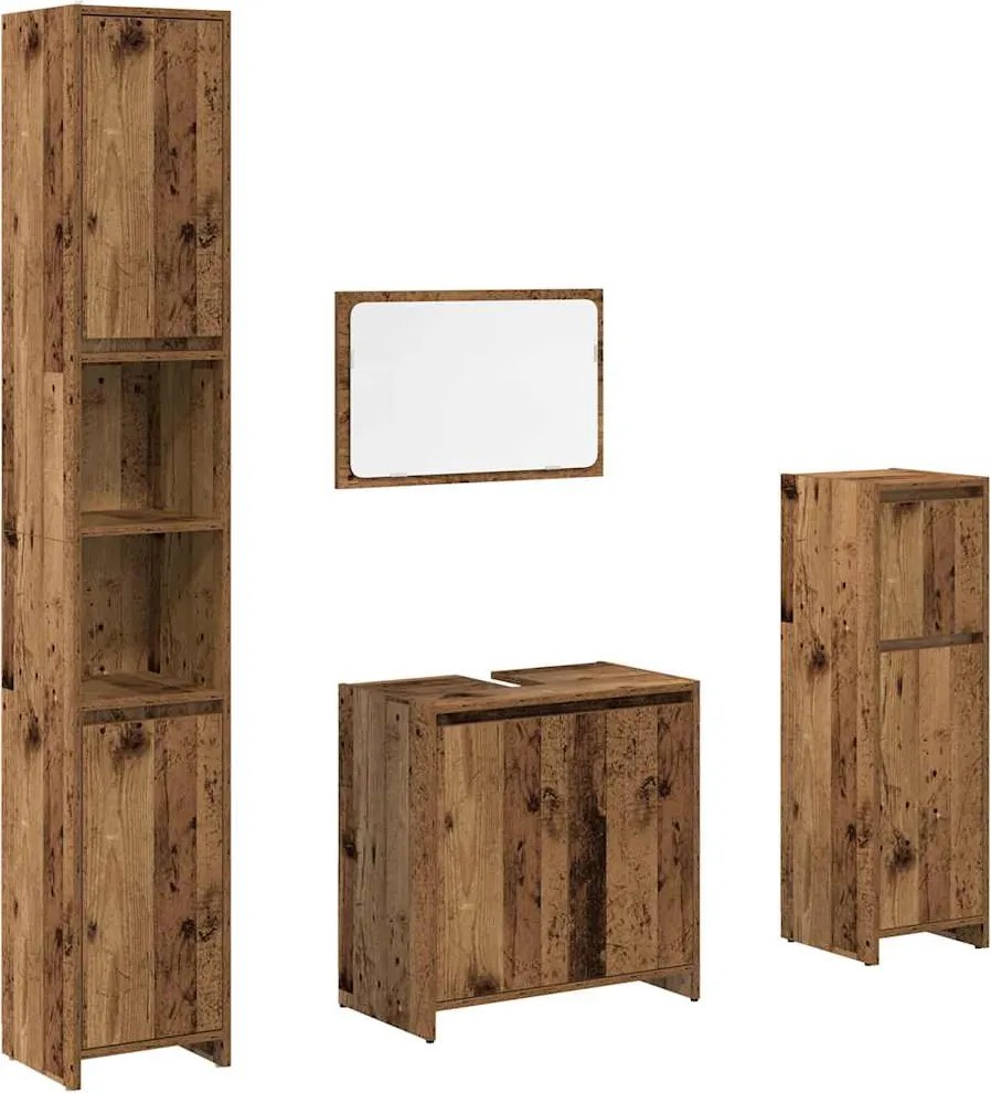 vidaXL Set mobilier de baie, 4 piese, lemn vechi, lemn prelucrat