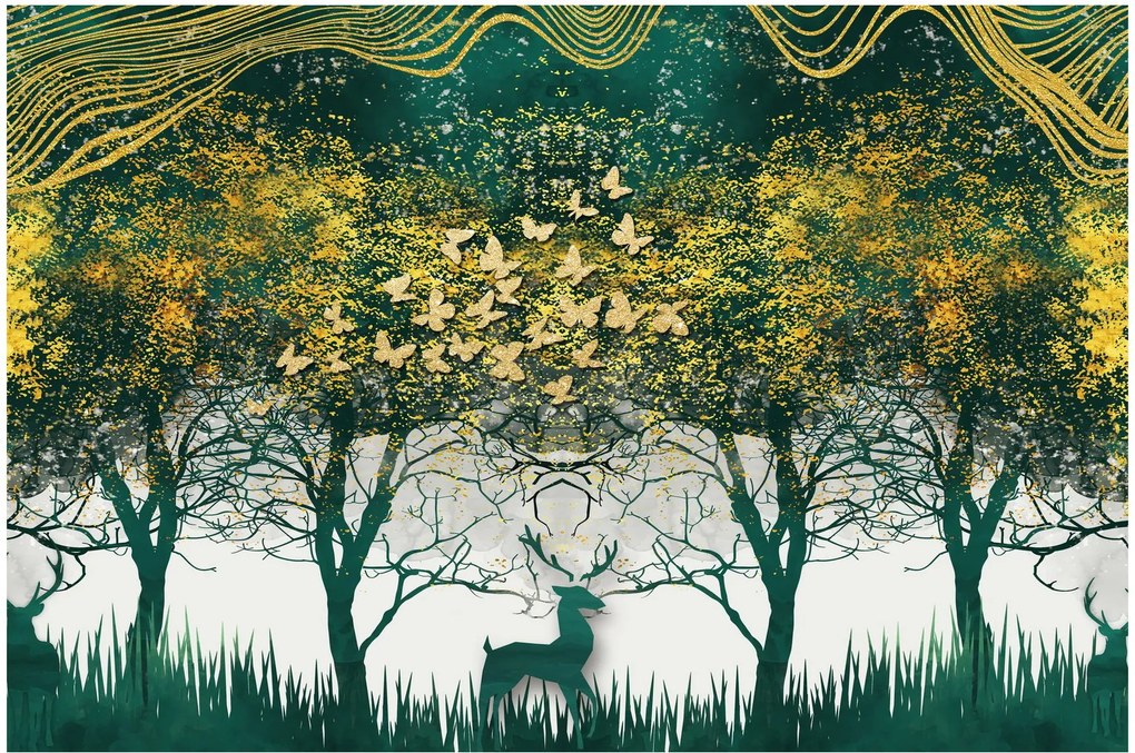 Tablou - Căprioare în pădurea verde (90x60 cm)