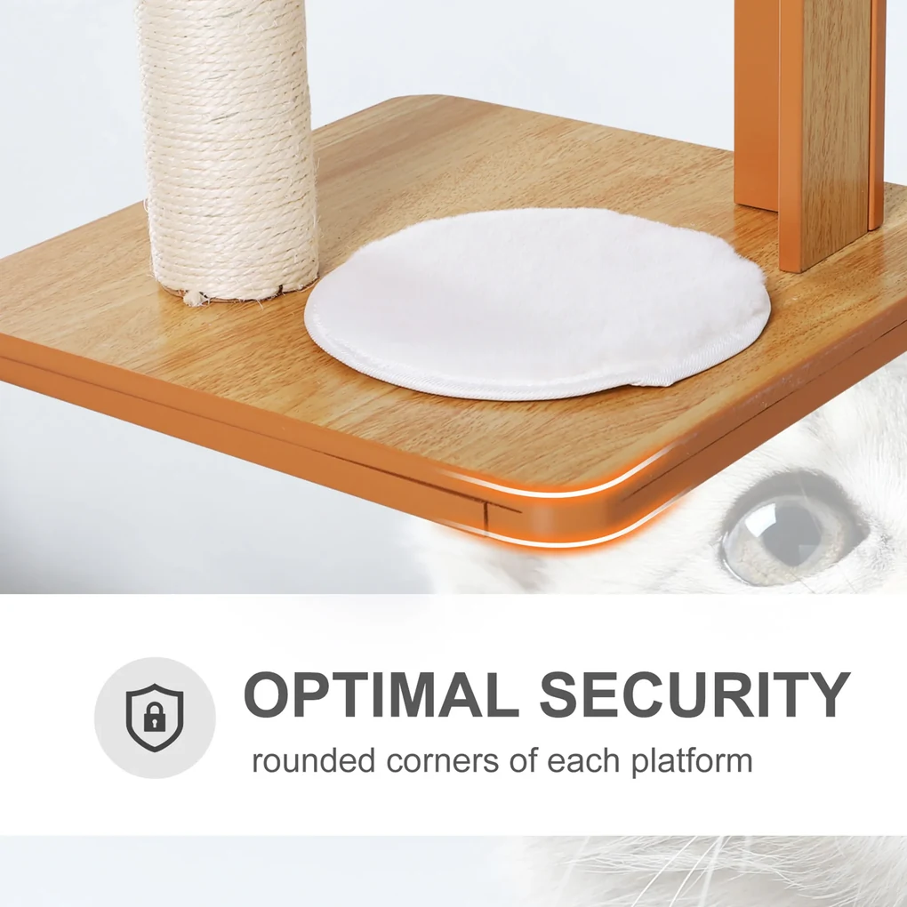 PawHyt Copac pentru Pisici cu 2 Stalpi din Lemn si Sisal si Perne pe 3 Nieluri 50 x 40 x91cm