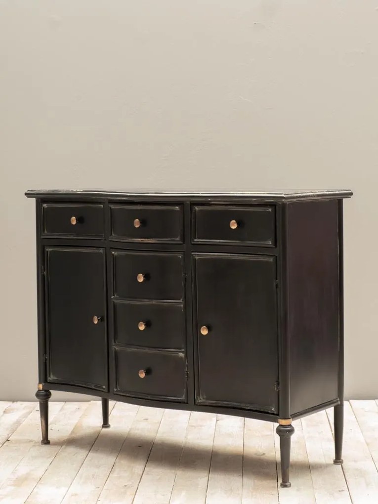 Comoda neagra, din metal, cu 3 sertare si 3 usi, aspect vintage, Orleans