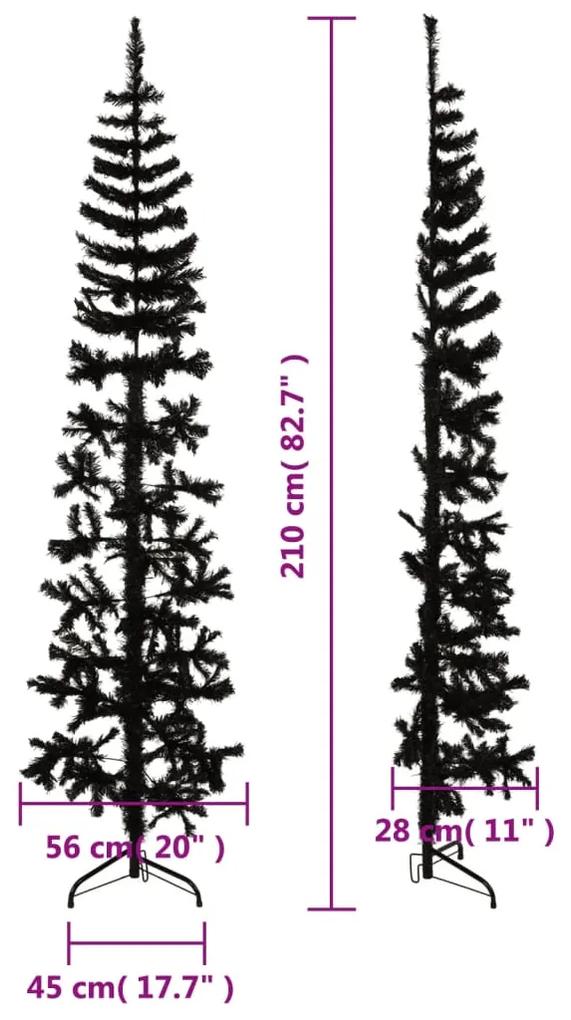 Jumatate brad de Craciun subtire cu suport, negru, 210 cm 1, Negru, 210 cm