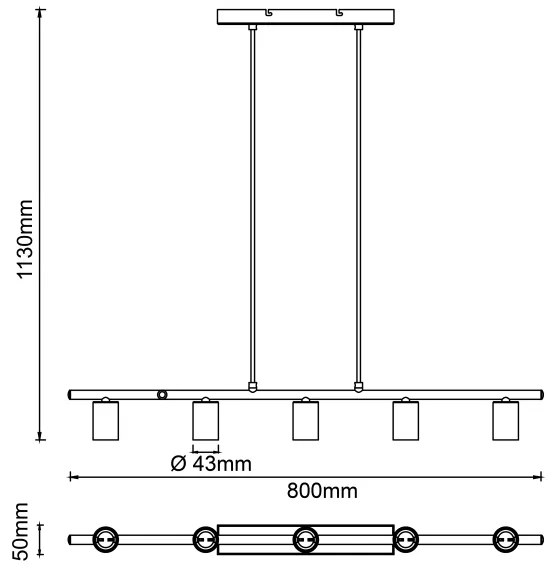 Brilliant - Lustră pe cablu KERRY 5xE27/40W/230V negru/alamă