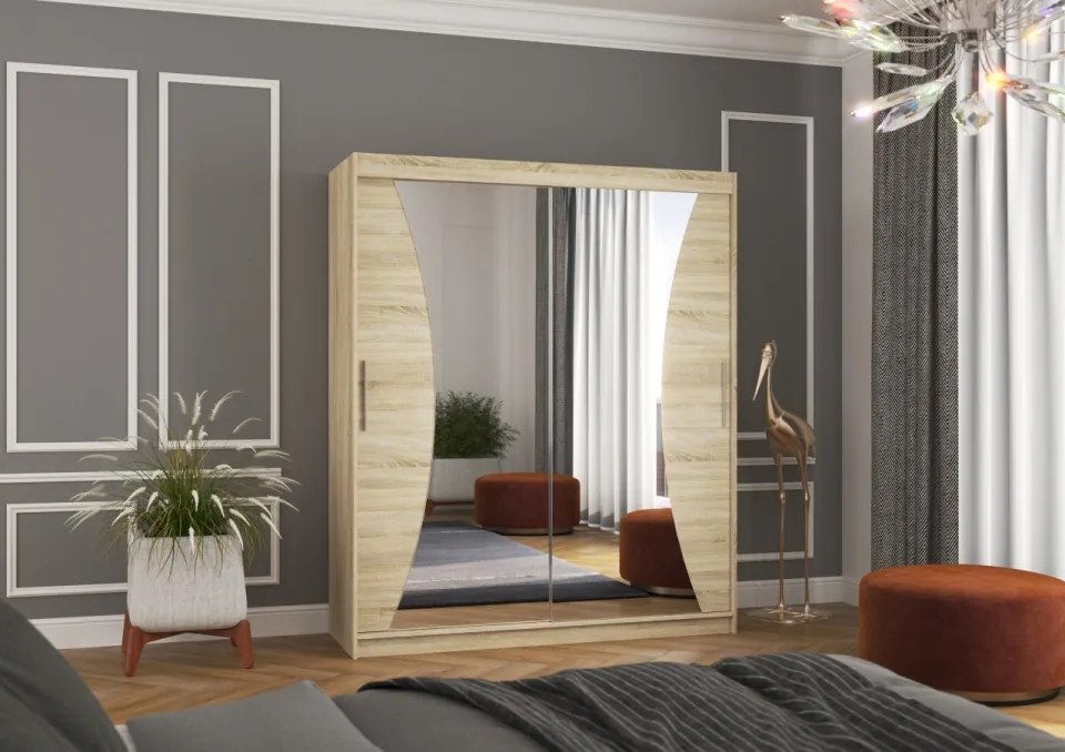 Dulap cu usi glisante si oglinda 180x215 cm, Charlotte, ADRK Furniture (Culoare: Ciocolata)