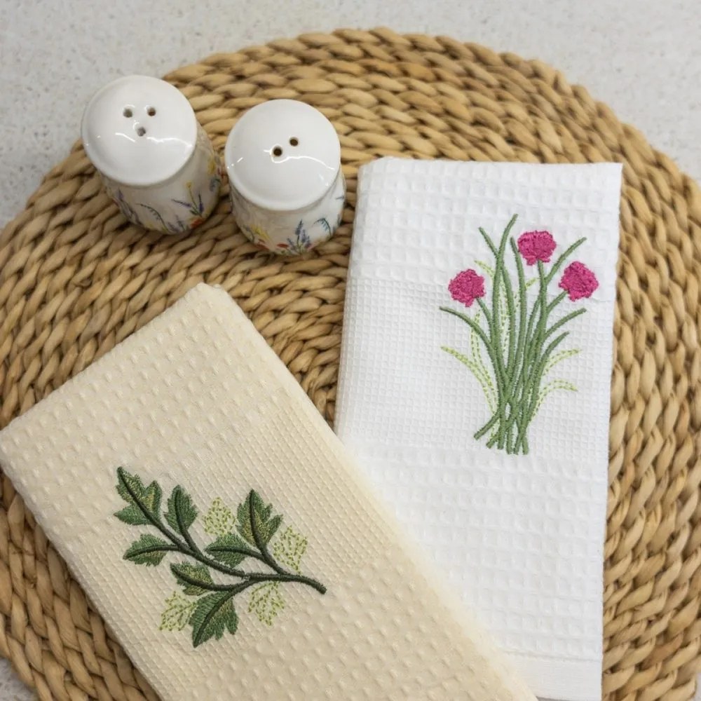 Prosoape de bucătărie waffle brodate cu motiv – Set de 2 bucăți