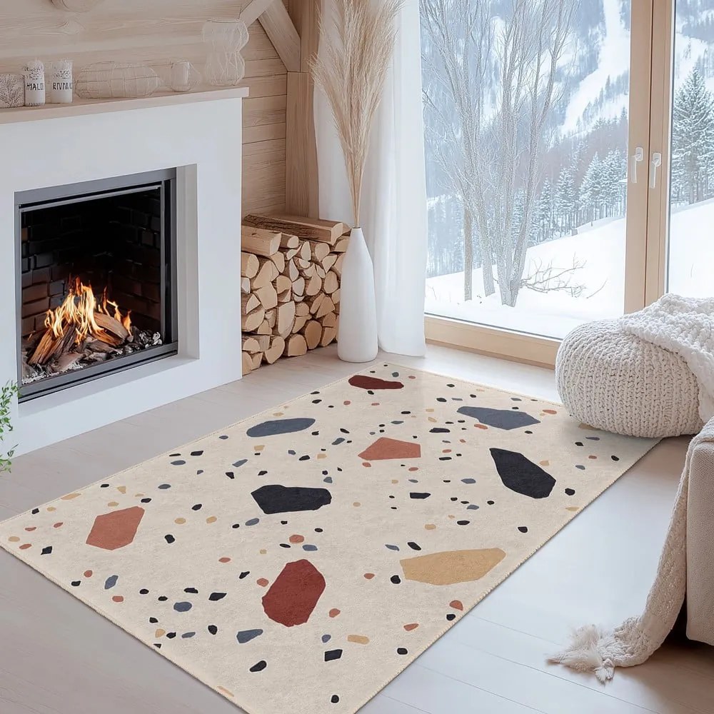 Covor tip traversă crem lavabil 80x200 cm Cracked Terrazzo – Mila Home