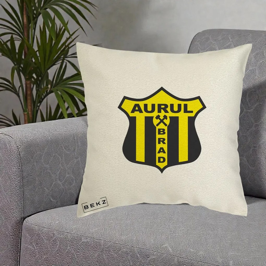 Perna Personalizata Aurul Brad Fotbal, 40x40 cm, Ecru, Husa Detasabila, Perna Inclusa, BEKZ®