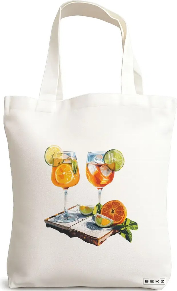 Sacosa de Panza pentru Cumparaturi, Geanta Tote, model Books and summer 2 38 x 34.5 cm, Alba, BEKZ®