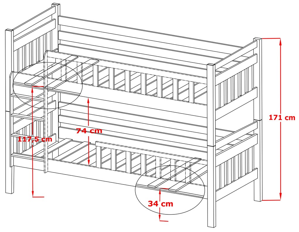 Zondo Pat pentru copii 80 x 190 cm Mao (cu somieră și sp. depozitare) (Pin). 1013388