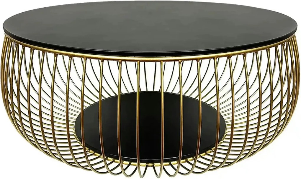 Masuta cafea BOWL, negru/auriu, sticla securizata/metal, 86x86x35 cm