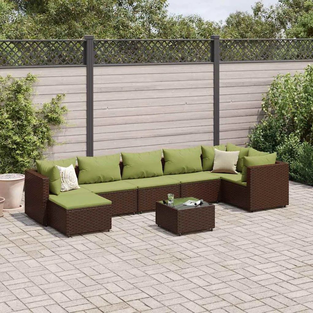 vidaXL Set mobilier de grădină cu perne, 8 piese, maro, poliratan