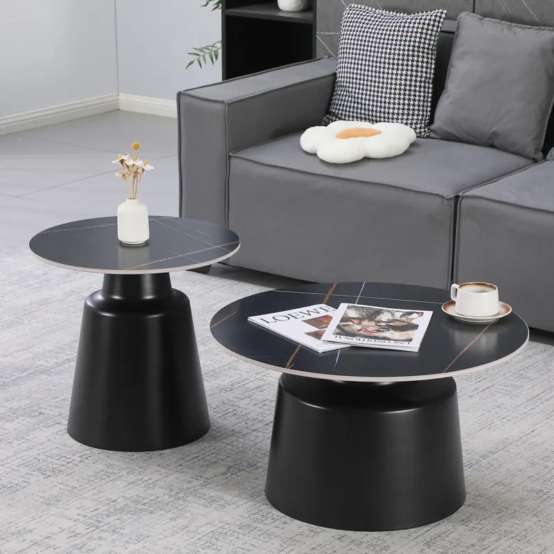 Masuta De Cafea Set 2 Bucati Davina Metal-piatra Sinterizata Negru Aspect Marmura