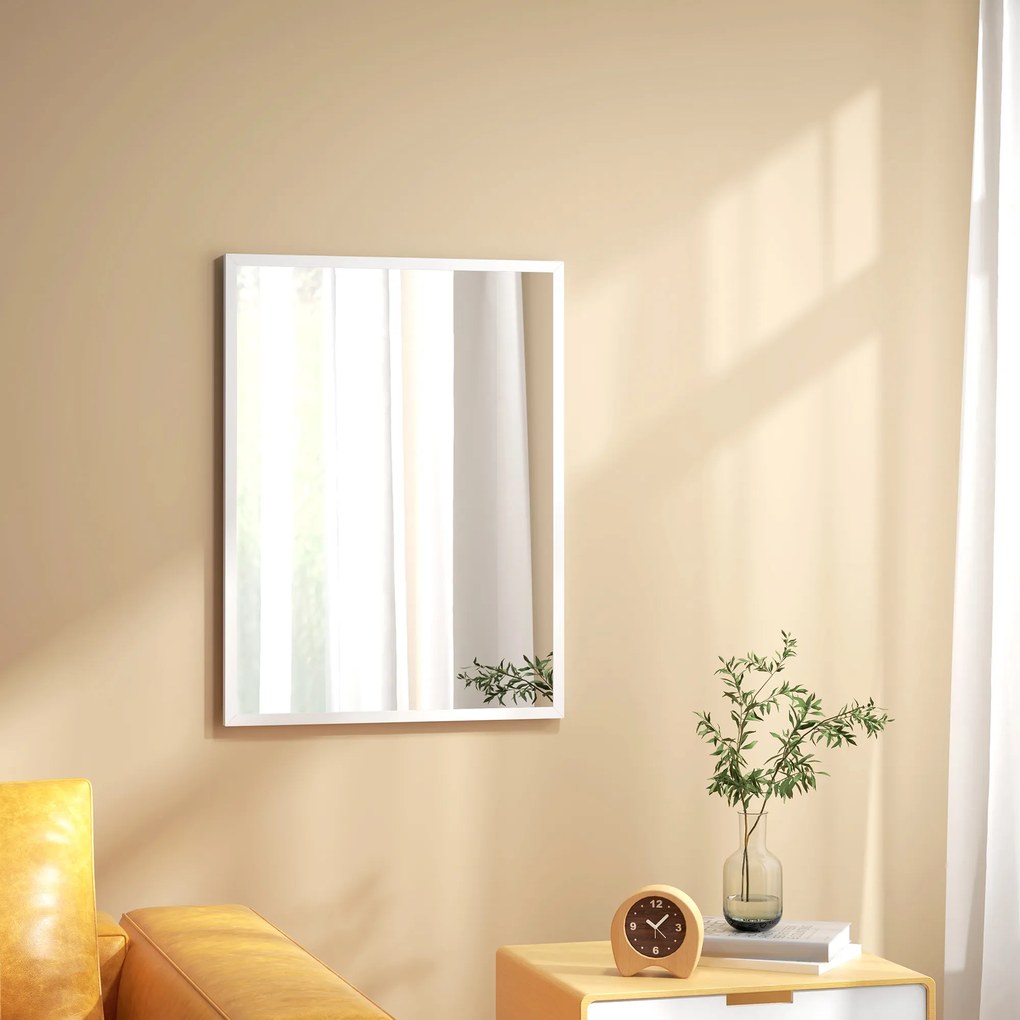 HOMCOM Oglindă de perete rectangulară 60 x 80 cm, ramă din MDF, ideală pentru baie, sufragerie sau dormitor, alb | Aosom Romania